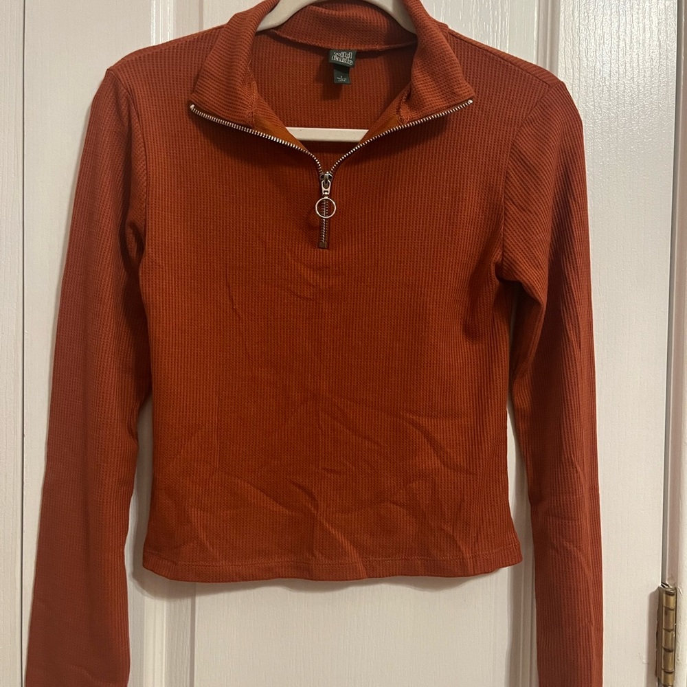 Burnt Orange Semi-Cropped Thin Quarter Zip
